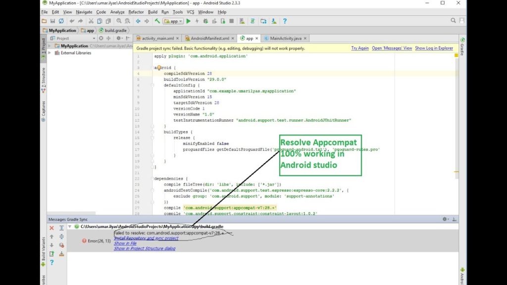 how to resolve appcompatactivity v7:28. error in android studio