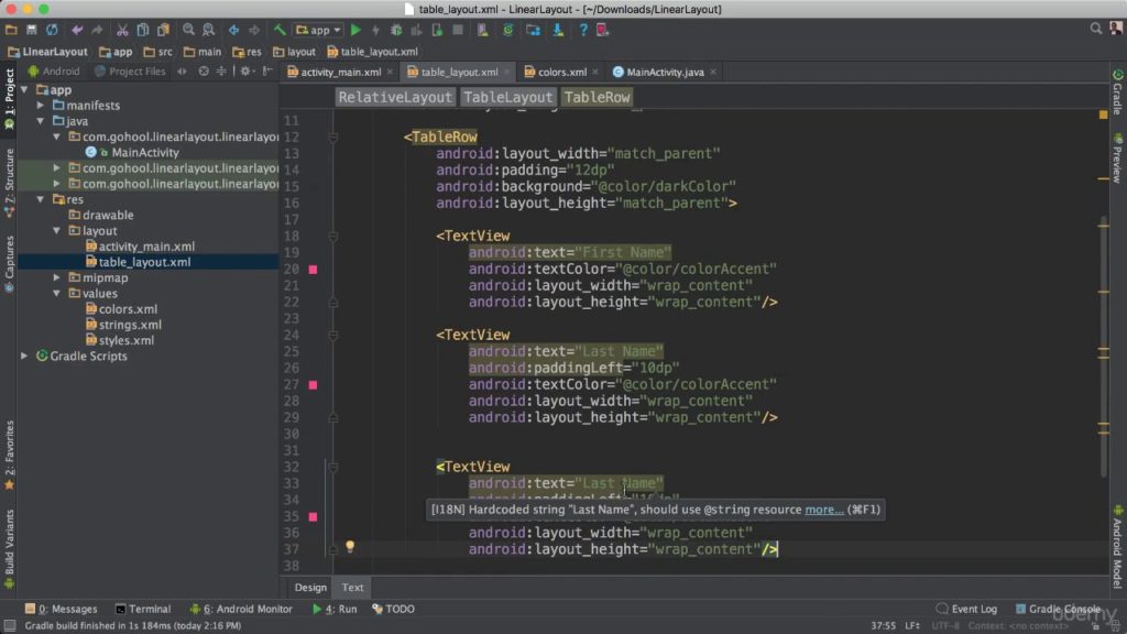 Kotlin Developer Masterclass - Build Android & Kotlin Apps : TableRow Layout