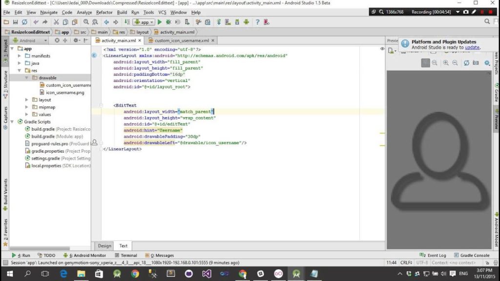 resize icon of editText Android