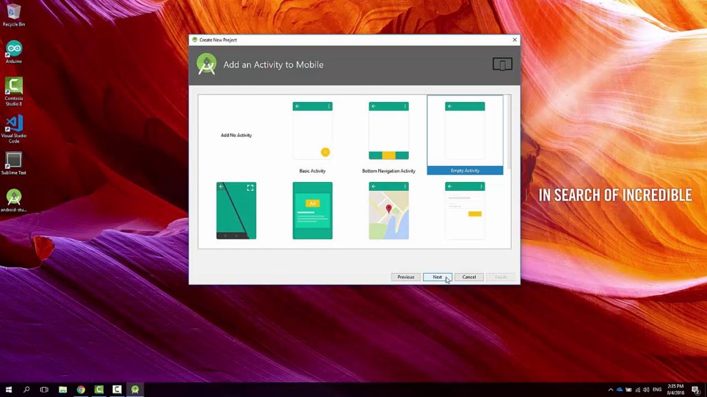 Install Android Studio and create first mobile application (Windows 10)