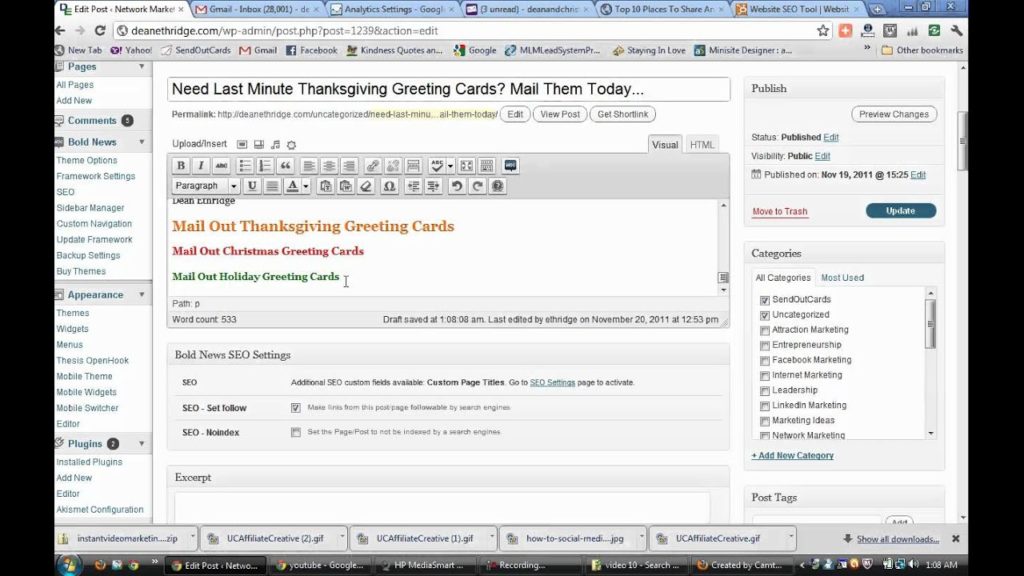 Video 11/20 Blogging for Dummies | SEO for Wordpress | Blogging Tips