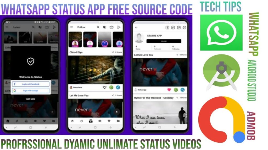 Professional Dynamic Unlimated Whatsapp Status  Video App Source Code Android Studio  2019 Tech Tips