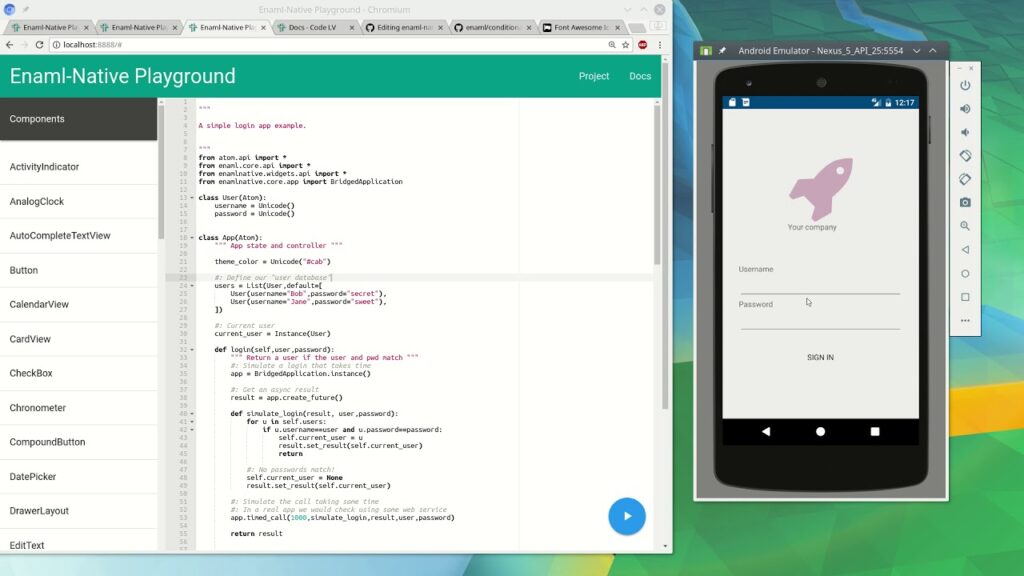 Enaml Native - Android apps with Python - Simple Login example