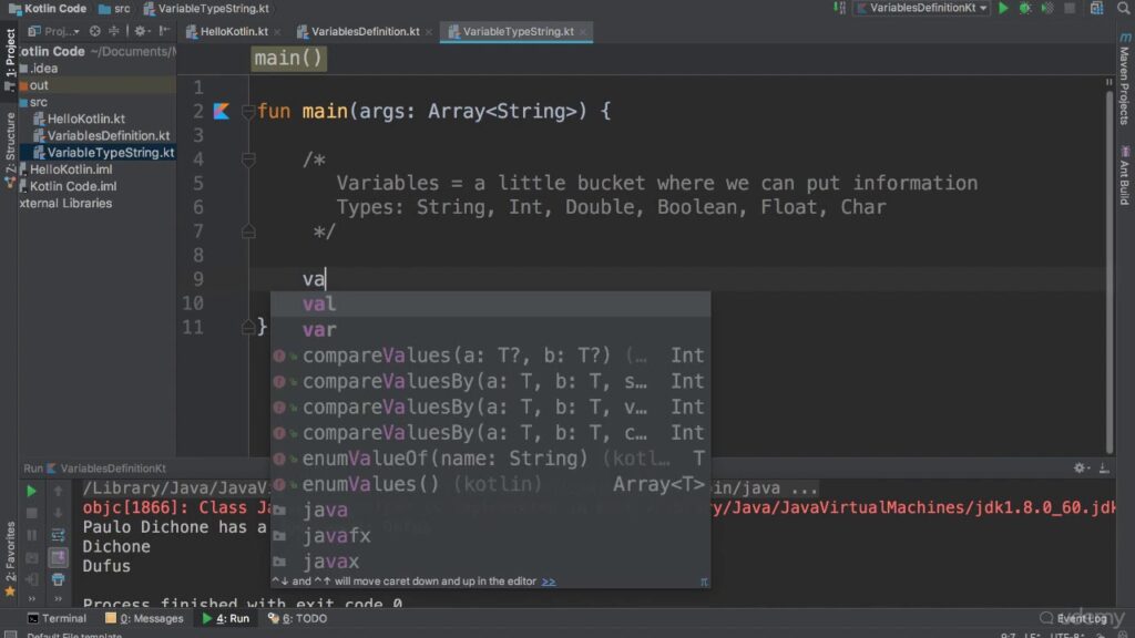 Kotlin Developer Masterclass - Build Android & Kotlin Apps : Kotlin Variable type String