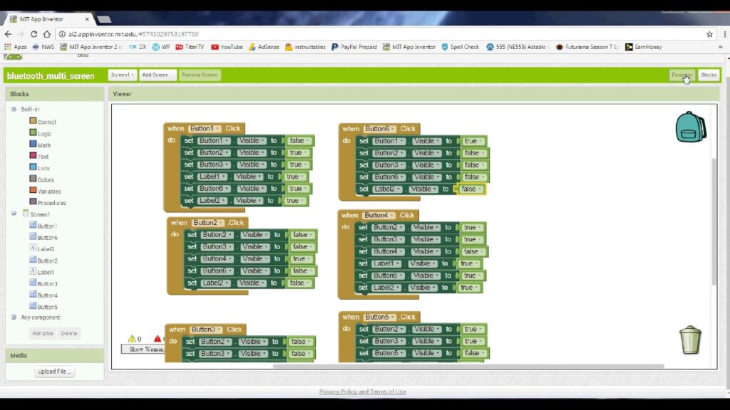 MIT APP INVENTOR MULTI SCREEN BLUETOOTH CONNECTION