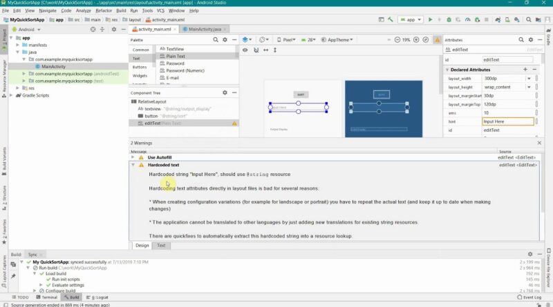 How to develop a Quick Sort recursive Algorithm App in Android Studio?