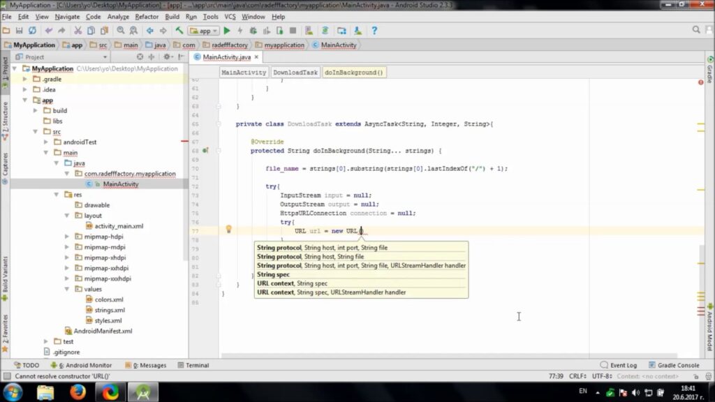 Develop simple File Downloader in Android Studio