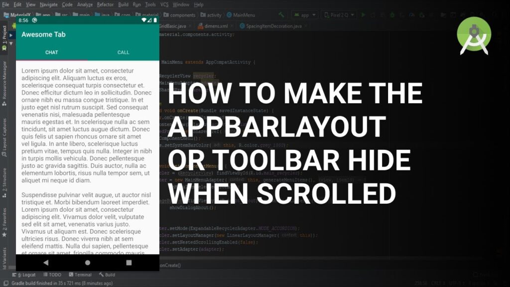 How to make the AppBarLayout or Toolbar hide when scrolled