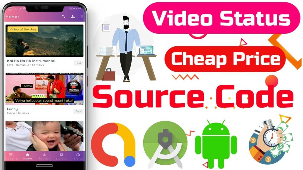 Video status app source code android studio | android app source code | android source code | admob