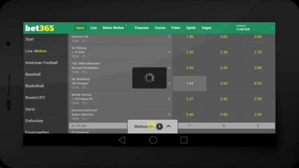 Die Bedienung der bet365 App, hier am Beispiel der Abgabe einer Bundesliga Wette