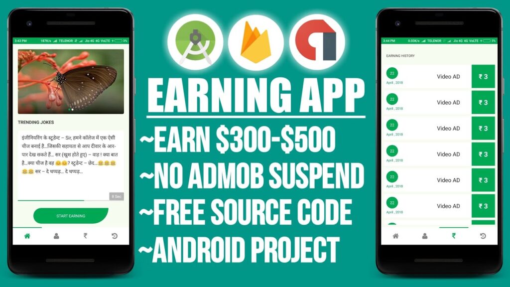 Earning App Source Code || Android Studio Project Code || No AdMob Account Suspend
