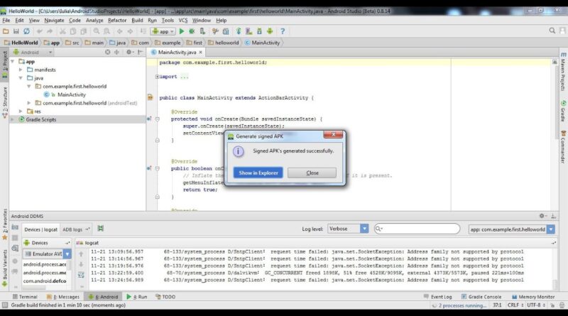 Android tutorials: Export your app from Android Studio