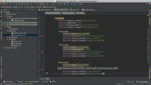 Kotlin Developer Masterclass – Construct Android & Kotlin Apps : TableRow Structure