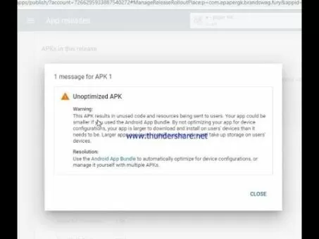 Unoptimized APK Warning: This APK results in unused code and resources being sent to users.