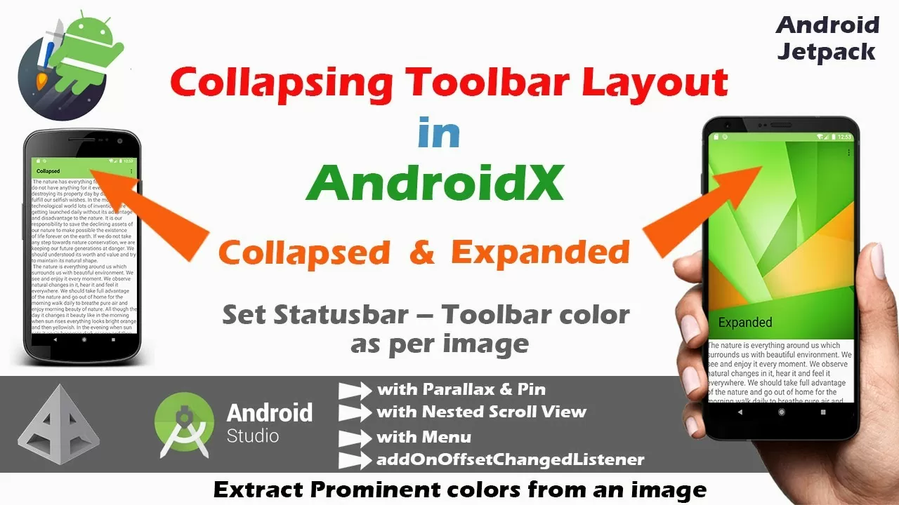 Collapsing Toolbar Structure in androidx | Tutorial in AndroidX | PPT with android studio