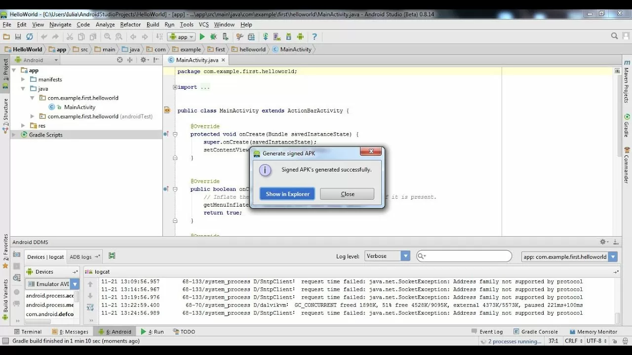 Android tutorials: Export your app from Android Studio