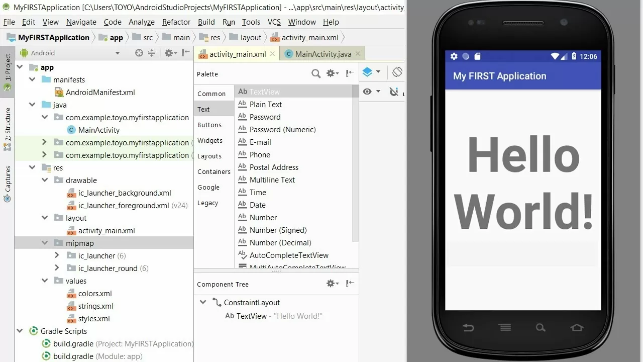 How to Build Your First App in Android Studio 3.1.1 Tutorial Hello World!
