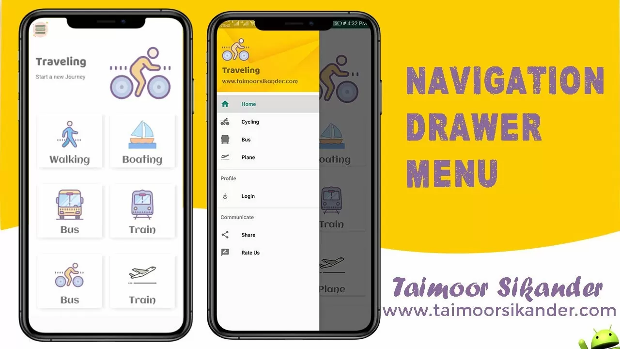 Android Navigation Drawer Menu Material Design | Android studio tutorial | Part 1